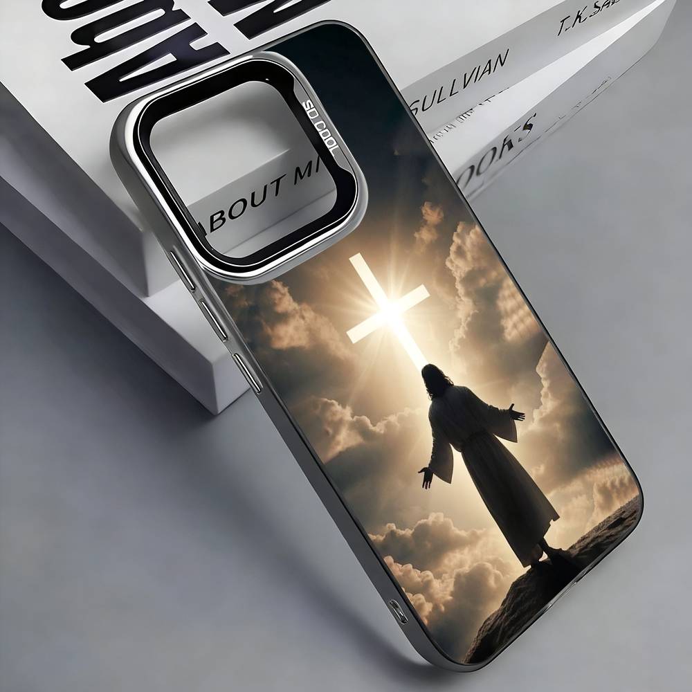 Christian Religious Jesus Phone Case For iPhone 17,16,15,14,13,12,11 Plus,Pro Max,Colored Silver Phone Case