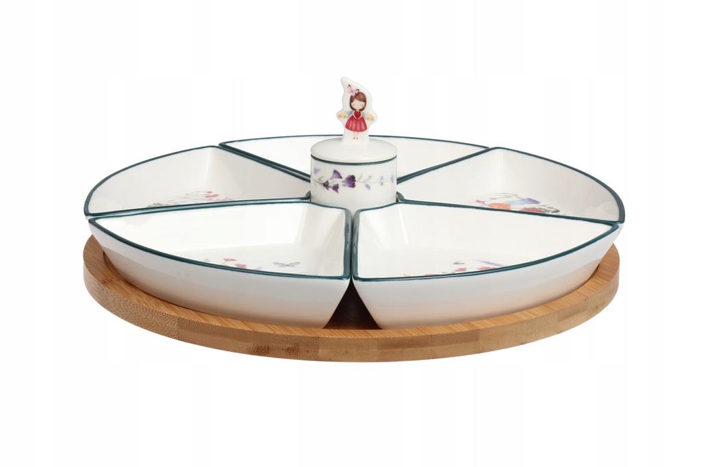 Rotating Ceramic Plate 27.5 Cm On Bamboo 7 Elements Mrs. Flower