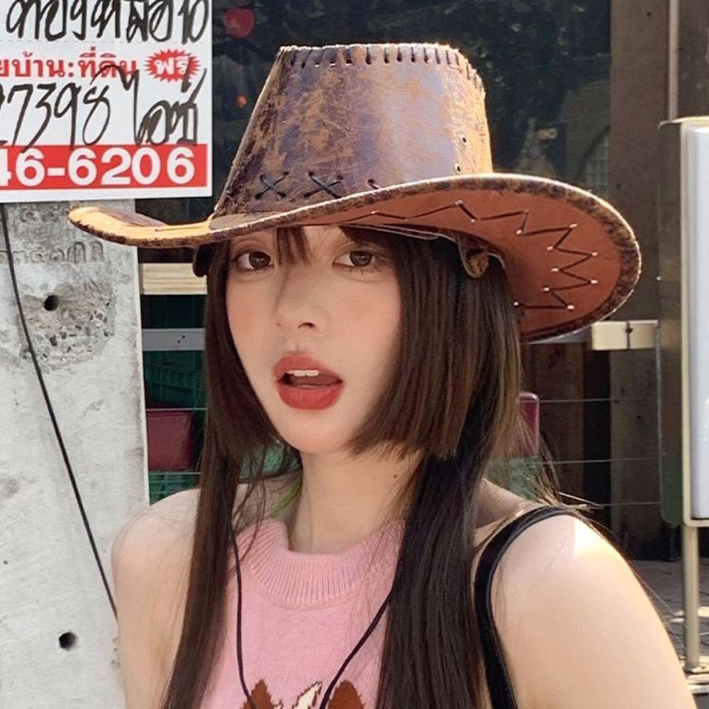 Knight Hat Summer Sun Hat PU Leather Sunscreen Cap Casual Western Cowboy Hat  Summer