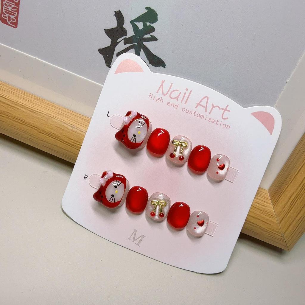 New Year Kitty Cartoon Cute Handmade Kids Nail Stickers