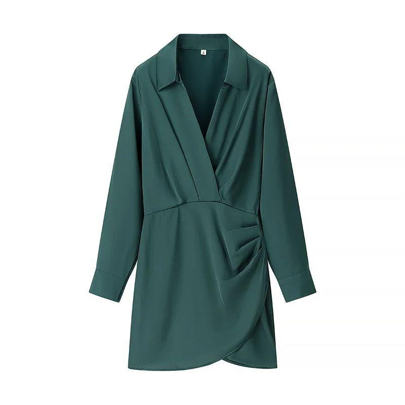 Za New Spring/Summer New Arrival Pink Pleated Waist Tight French Style V-neck Silk Satin Texture Short Dress 9492650