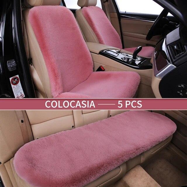Fuzzy Car Seat Covers Set Fur Front Rear Car Seat Cushion Faux Fur Universal Wool Car Seat Cover Winter Warm Plush Soft Sheepski