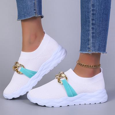 Fashion Breathable Knitting Flats Shoes for Women 2024 Autumn Fashion Chain Sports Shoes Woman Platform Slip On Socks Sneakers Plus Size