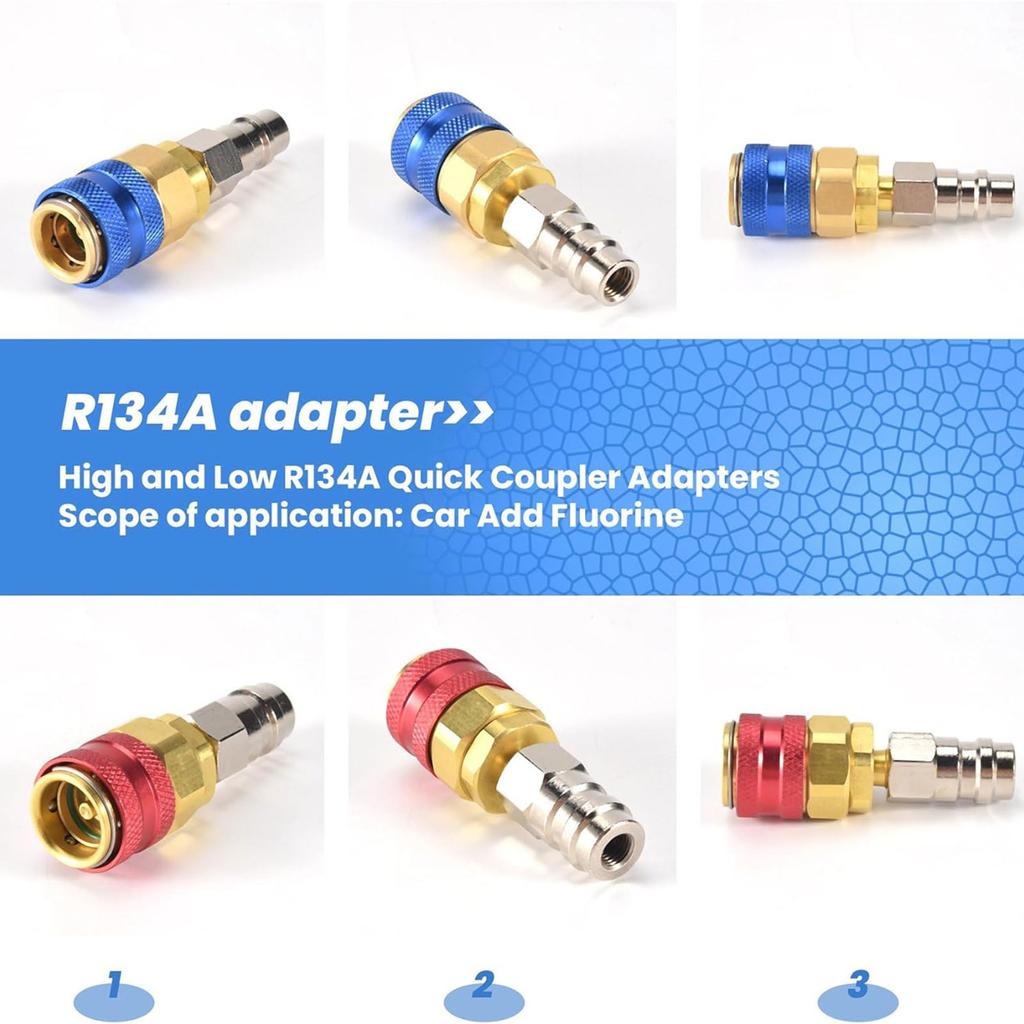 Professional R134A Air Conditioning Quick Connect Adapters High and Low Pressure Quick Coupler Adapter Pair Parts
