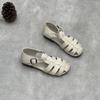 Johnature Genuine Leather Roman Sandals Retro Casual Solid Color Cowhide Soft Sole Flat Women's Shoes