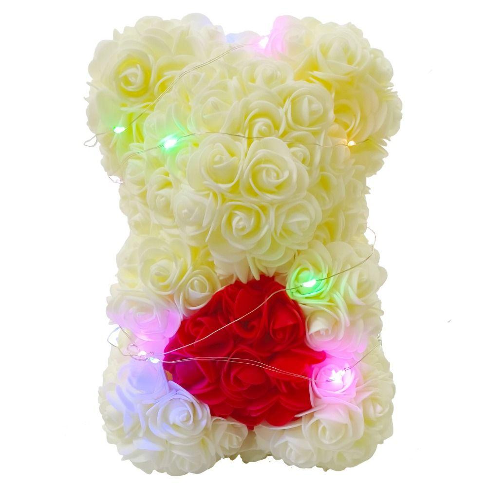 Multicolors Artificial Flower with/without LED Strip Girlfriend Birthday Gift Eternal Rose Bear 15*15*22cm