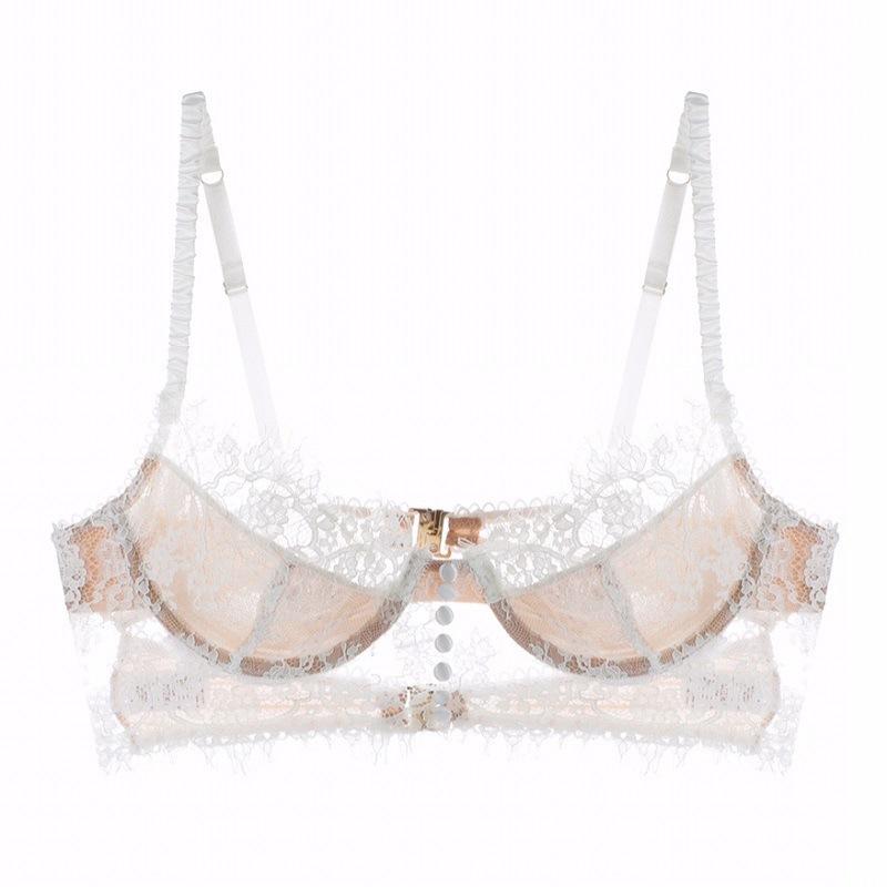 French eyelash lace underwear women's ultra-thin beautiful back sexy bra big chest small anti-sagging bra cover