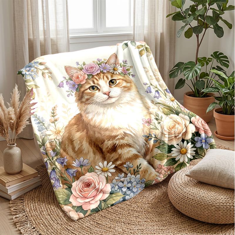 

Cat in Sunflower Field blanket Personalized Name Flannel Blanket Soft Cozy Plush Throw for Sofa Bed Lightweight Home Decor 75x90cm