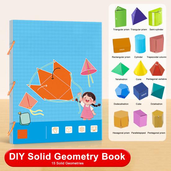 Yousheng 1 Set Pull String 3D Geometry Learning Book Early Education DIY Paper Folding Rope Geometry Model with 15 Solids Volume Surface Area Formulas
