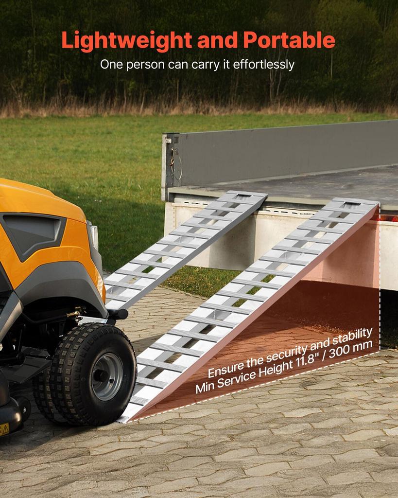 Loading Ramps, 2 Pcs 2745 X 380 Mm, Durable Aluminum and Heavy-Duty Trailer Ramp Set with Anti-Slip Plates, 4535.9 Kg Combined Capacity, for Carts,