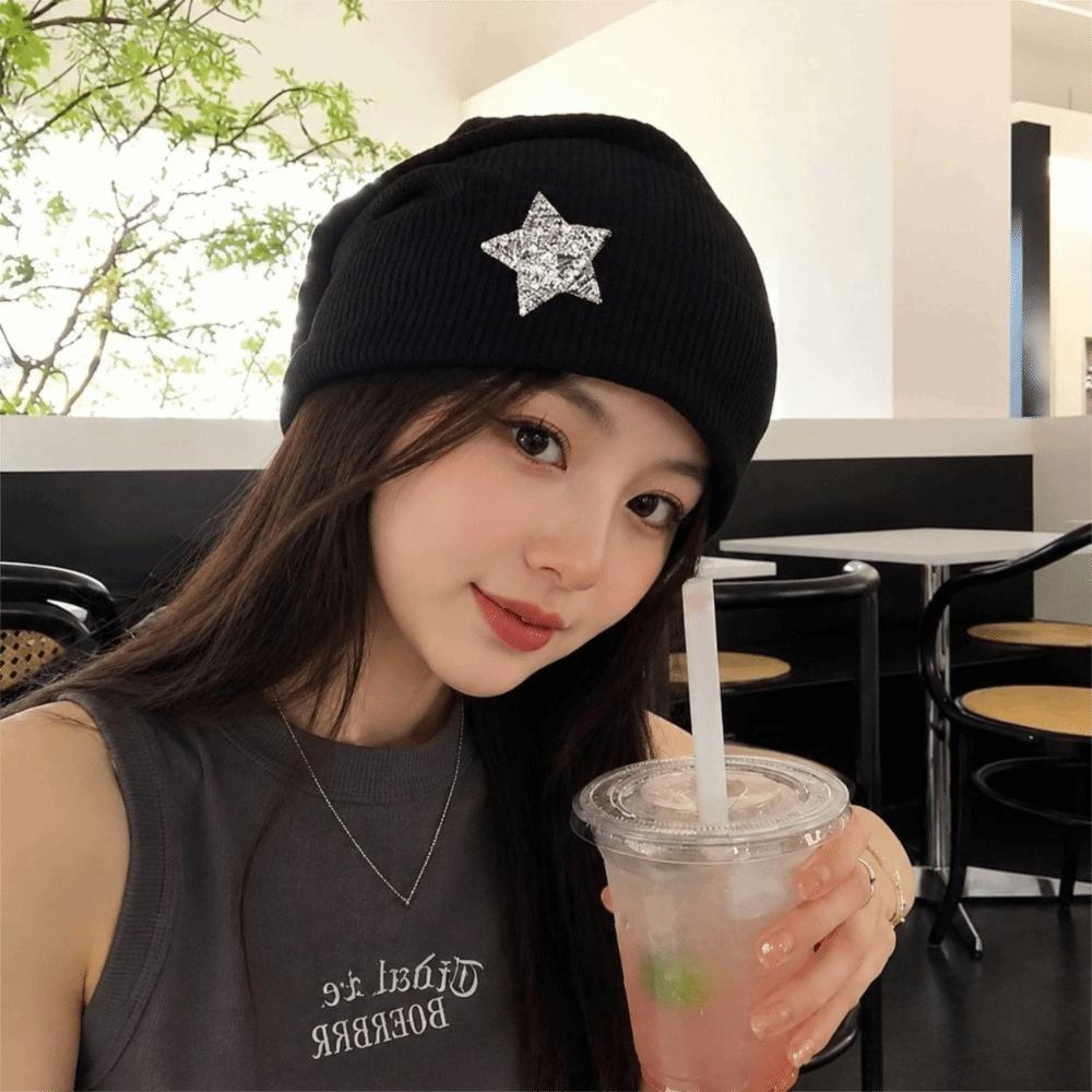 Ear Protection Star Beret Hat Bling Bling Decor Gothic Lolita Hat Slouchy Skull Cap Street Style