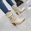 J/Winter New High Heel Thick Heel Round Toe Short Boots European and American Feng Shui Diamond Belt Decorative Women's Boots