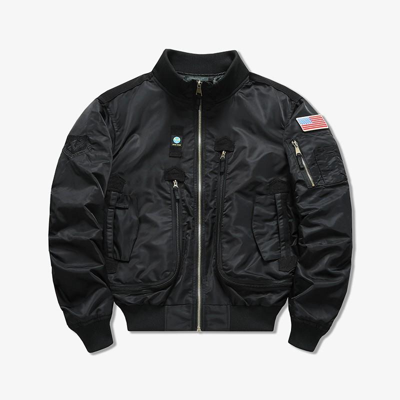 Mens Lightweight Casual Bomber Jacket With Multiple Pockets Stand Collar Windproof Nylon Outerwear Fall
