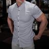 Muscle Men'S Fitness Short Sleeve Collar Shirt Elastic Thin Style Solid Color Sports And Leisure Cardigan Business Non Ironing Shirt Trendy Men