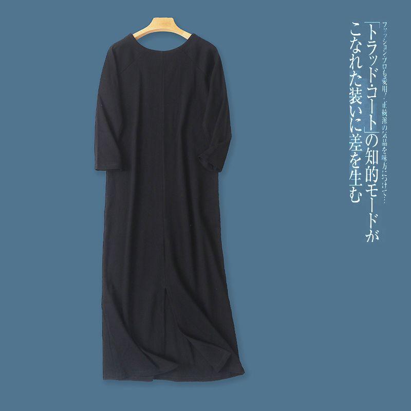 Exported to Japan Knitted dress Spring and Autumn New Women's Clothing Fashion Slim fit round Neck Pullover Nine-Quarter Sleeve Split Long dress 29168