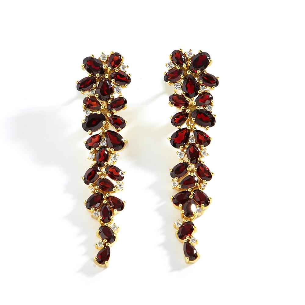 925 sterling silver Women's Long party earrings natural Mozambique garnet Leaf shape design fine jewelry for birthday party wear