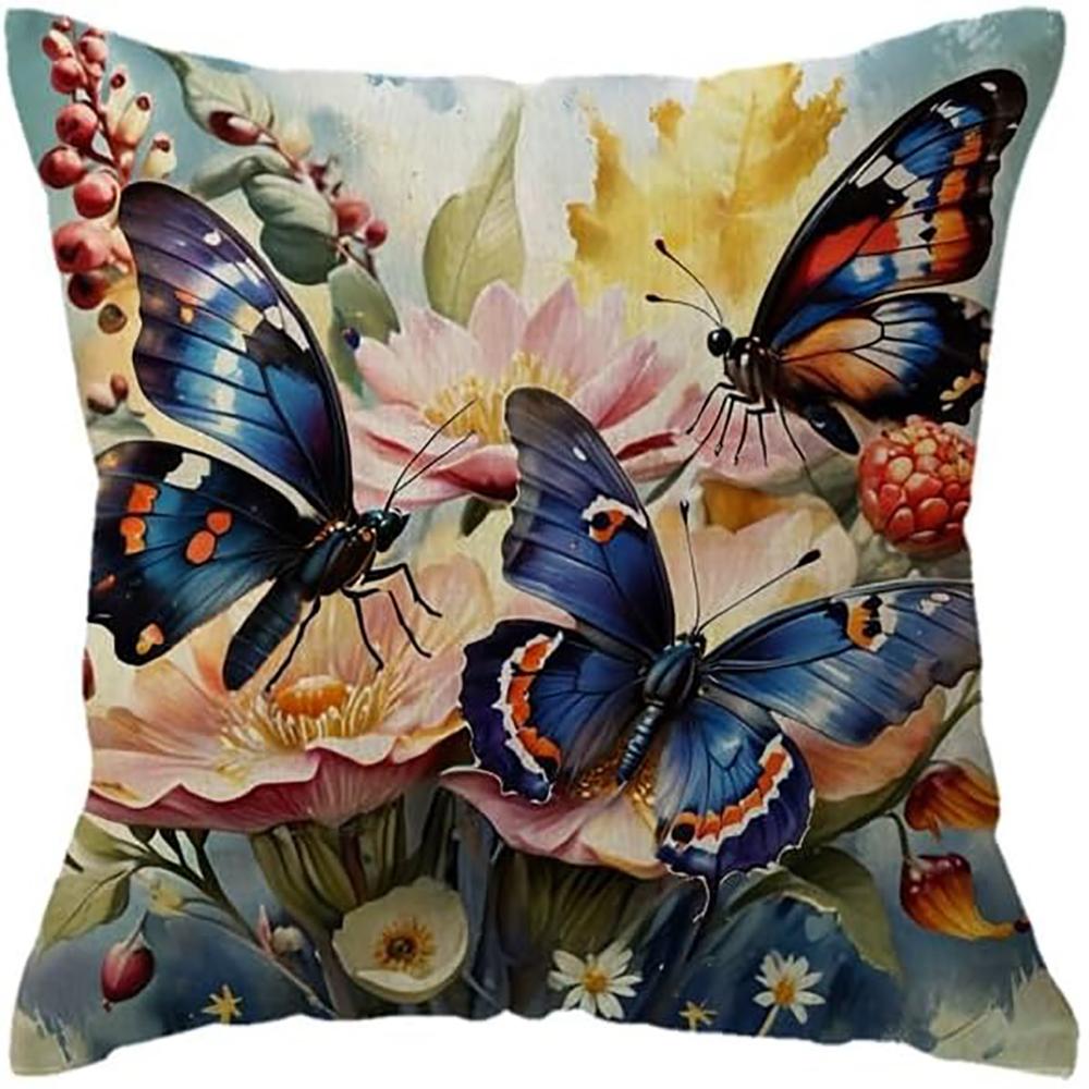 

Colorful Butterfly and Flowers Fantasy Watercolor Style Pillowcase Bedroom Sofa Decorative Cushion Cover with Zipper 16x16Inch