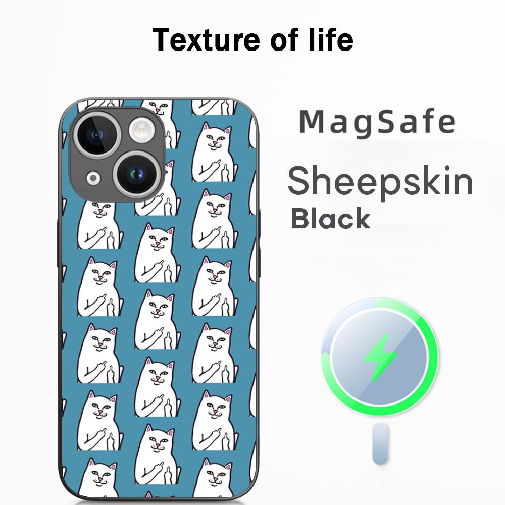 Fashion hip hop middle finger cats ins Phone Case For iPhone 16 15 14 13 12 11 Plus Pro Max  High-end Luxury Magsafe Sheepskin