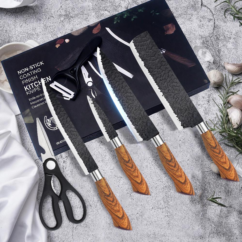 6pcs Hand-forged Chef Knives Stainless Steel Cleaver Paring Utility Cooking Knife,Ergonomic Full-Tang Non-Slip Wooden Handle