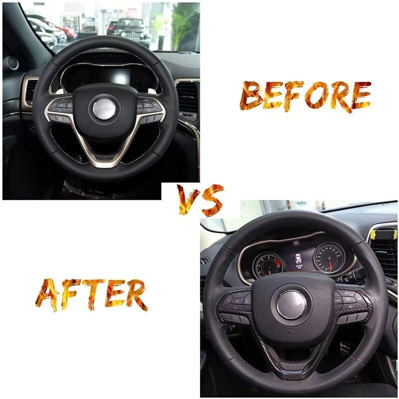 For Jeep Grand Cherokee 2014- Car Sticker Carbon Fiber Steering Wheel Cover Trim Cover Decoration Frame Interior Accessories