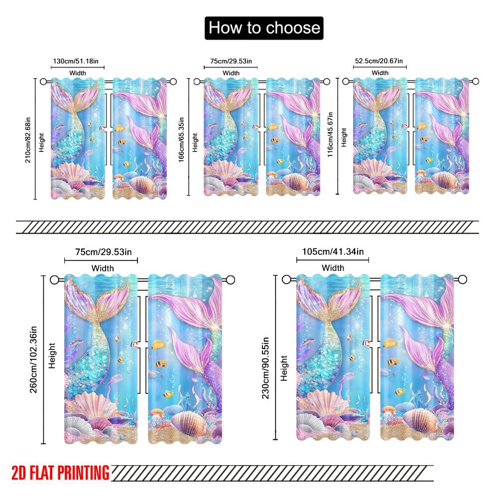 2pcs,2D plane printing Curtains&Window Treatment Mermaid Lagoon 100% Polyester (without rod) Outdoor Decorations Use for