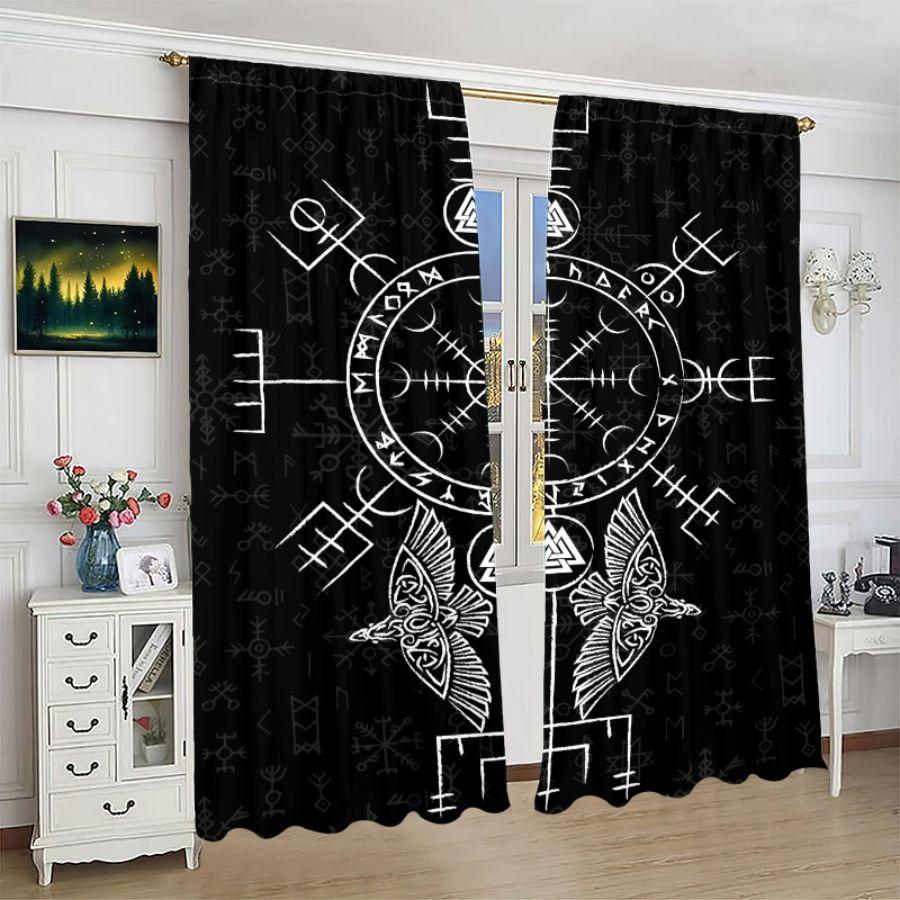 2pcs- Mysterious black totem polyester curtains, pole bag curtains 42 * 84, bedroom, living room, family room decoration