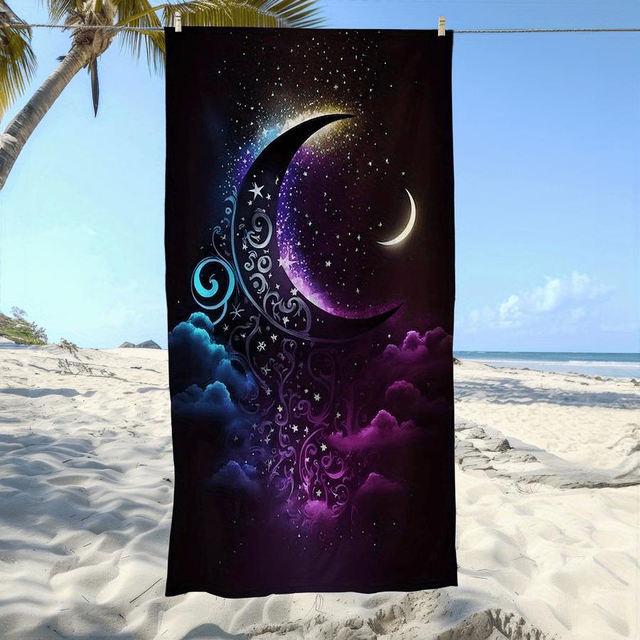 1pc Oriental Art Print Microfiber Beach Towel | Soft, Absorbent, Quick-Drying, Polyester Blend, Suitable for Swimming, Camping