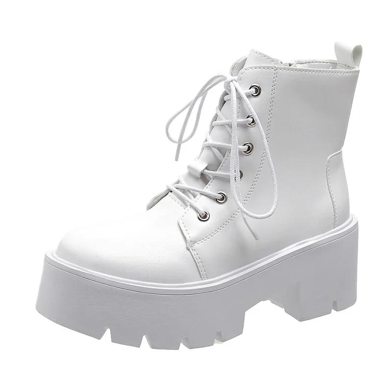 Herbst Damen Stiefel Schnalle Runde Zehenpartie Keilabsatz Plateau Botines Punk Goth Damen Straßenschuhe Kampfstiefel für Damen Botines Mujer