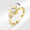 Personality Design Rotatable Sunflower Opal Decompression Rings for Women Luxury Gold Color Stainless Steel Finger Jewelry Gift