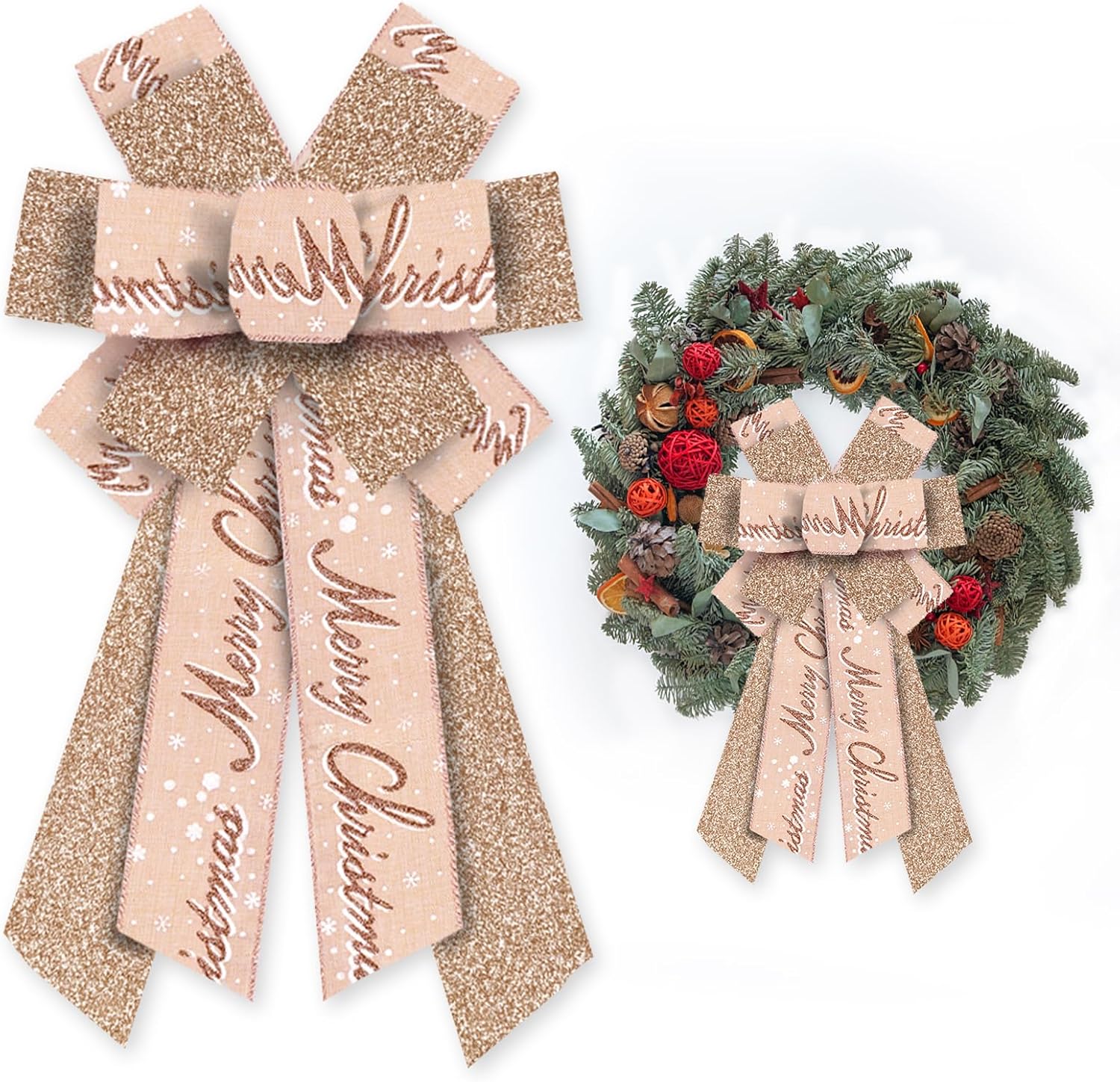 

Большой бант «Счастливого Рождества» для венка, блестящий декор цвета розового золота, зимний бант для верхушки дерева, принадлежности для декора, рождественское подвесное украшение 12.99 x 8.46 in