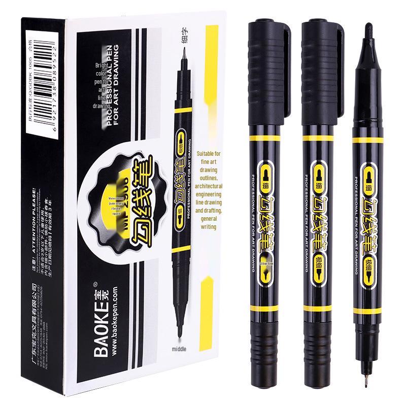 Bao Ke MP2906 Quick-Dry Double-Ended Marker Pens - Water-Based Fine Tip for Office, Art, and Children s Drawing. чёрный