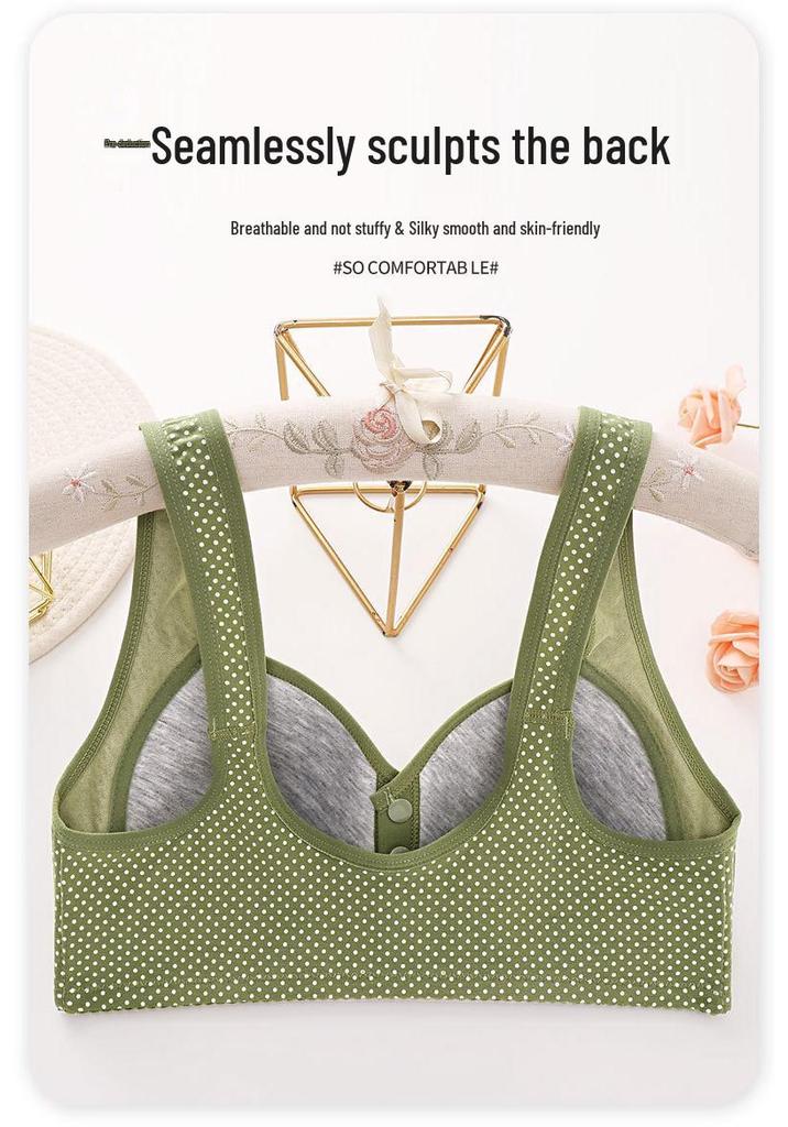 Red Polka Dot Wire-Free Push-Up Bra for Middle-Aged & Elderly Women