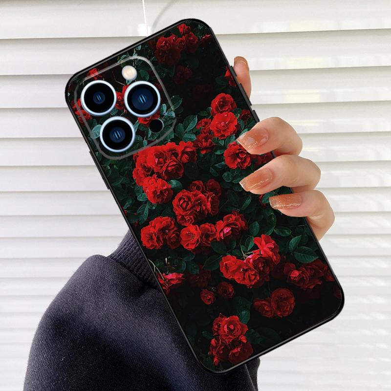Bright Red Roses Flowers Phone Case For iPhone 16 15 14 13 11 12 17 Pro Max mini 15 16 Plus 16e 17 Air Cover Fundas