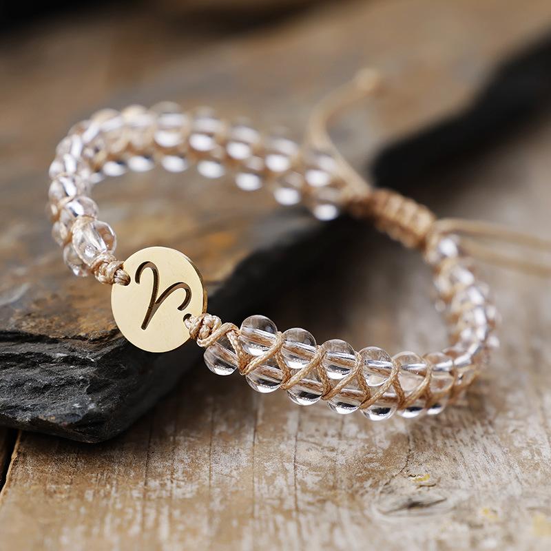 Браслет из натурального камня 12 знаков зодиака из нержавеющей стали ручной работы, браслет из бусин, популярные европейские и американские украшения Aries