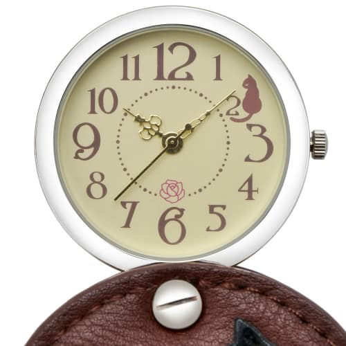 Fieldwork Analog Watch with Rose Cat Design and Bag Charm, with Magnifying Glass, LW039-3, Women's, Brown