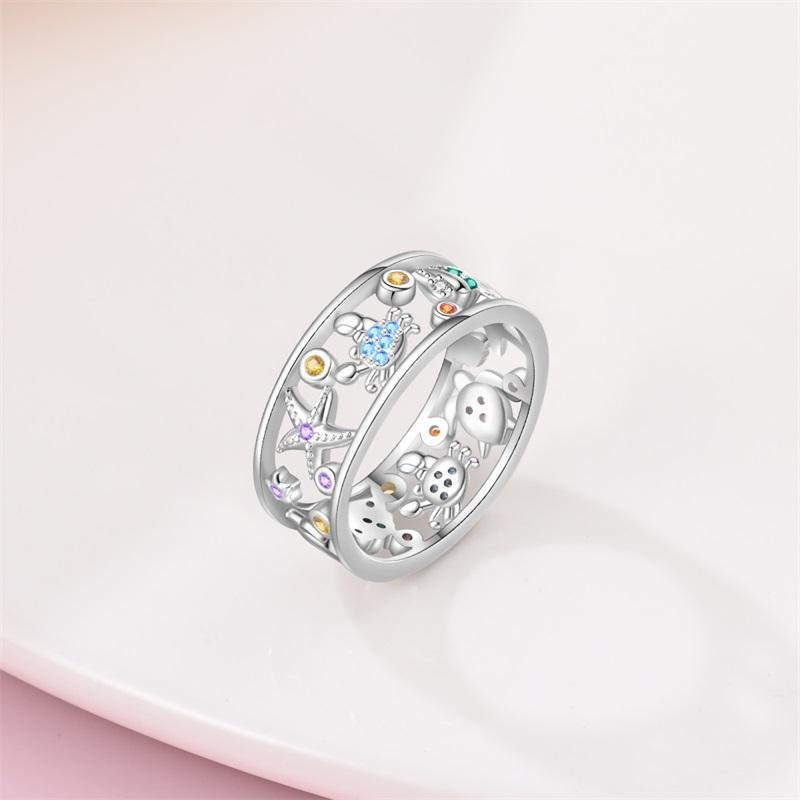 New 100% 925 Silver Fashion Sunflower Sun Moon Wide Rings Classic Heart-Shaped Crown Female Rings Elegant Party Jewelry