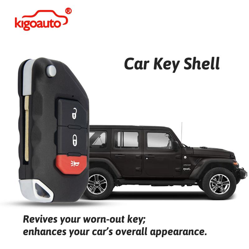 Kigoauto Remote Key Case Shell 3 Button with Panic OHT1130261 for Jeep Wrangler 2018-2019 Flip Key Fob Replacement Case Housing