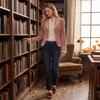 Women's Long Sleeve Velvet Coat with Embroidered Patchwork In Color