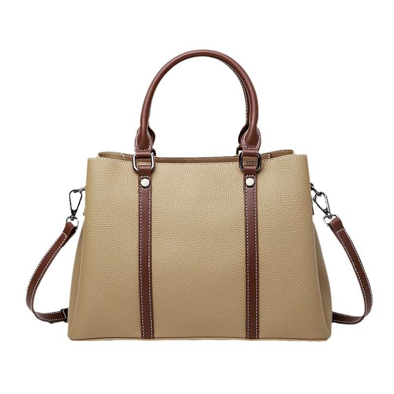 Single Shoulder Crossbody Bag Large Capacity Color Contrast Tote Top Layer Cowhide Tote with Genuine Leather Handbag for Women