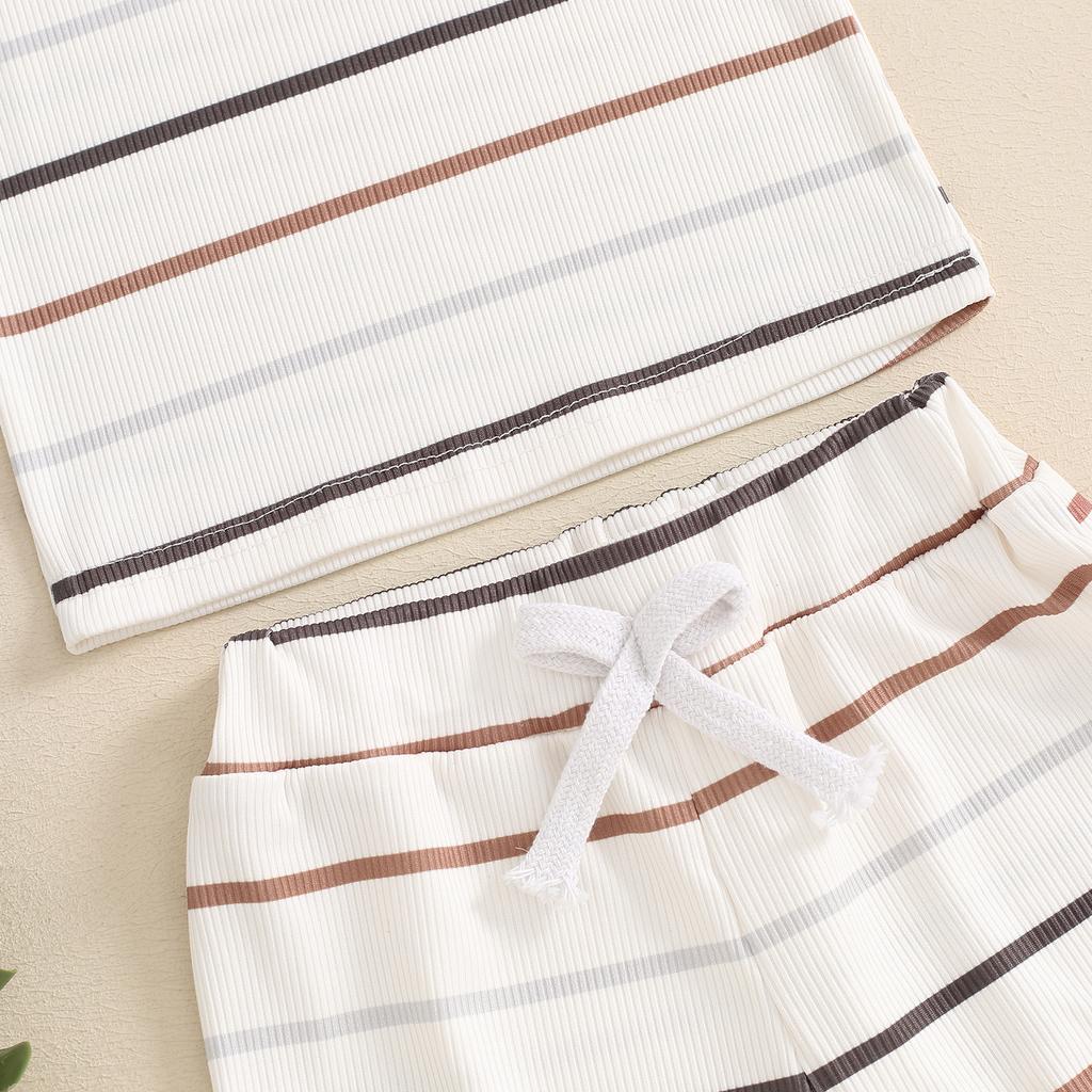 Baby Boy Ribbed Outfits, Striped Sleeveless Round Neck Tank Tops + Elastic Waist Shorts 2 Piece Summer Set for Infant Toddler