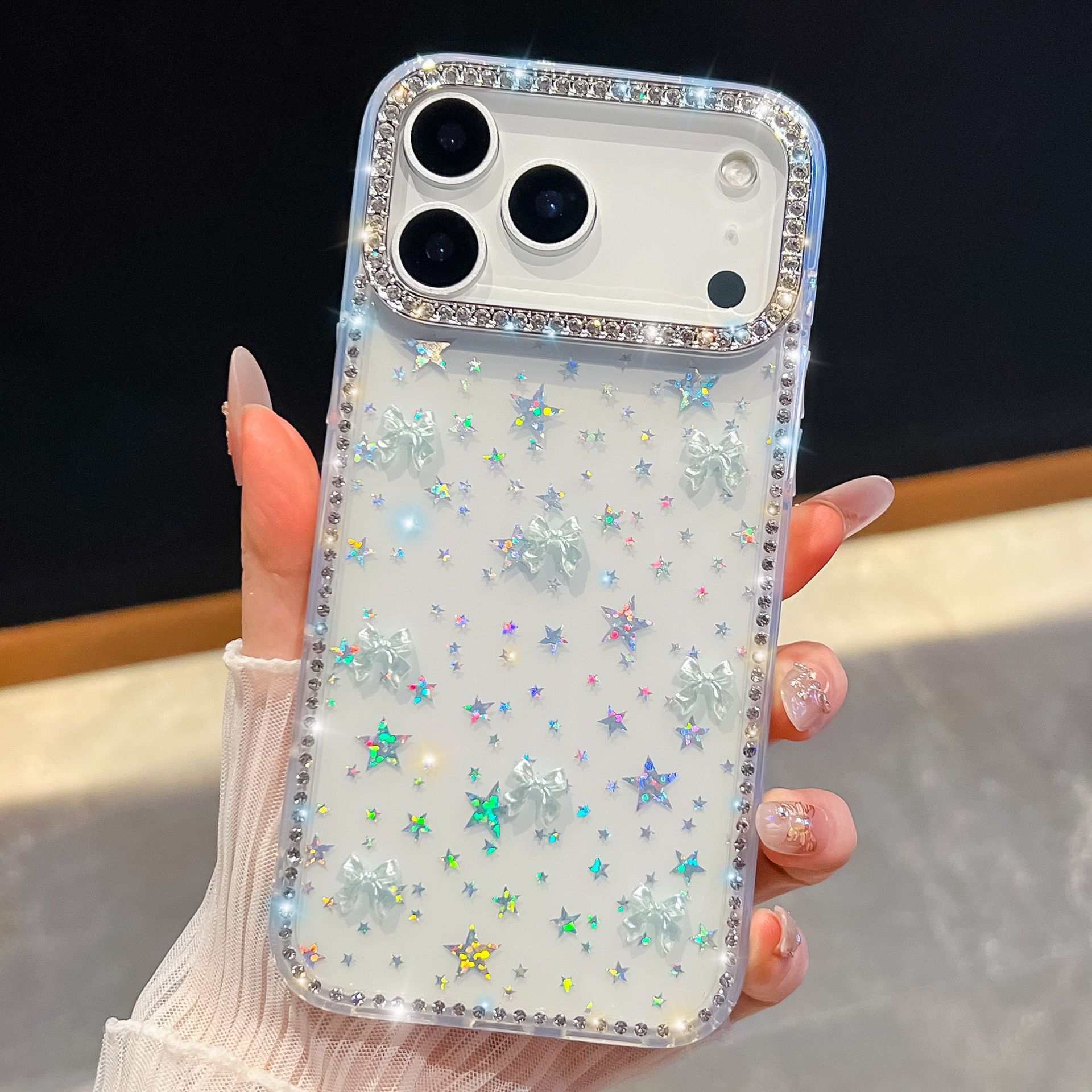 

New Sparkling Diamond for Apple 17 Phone Case Sparkling Powder for IPhone 16 Promax Luxury Aurora Bow For iPhone17