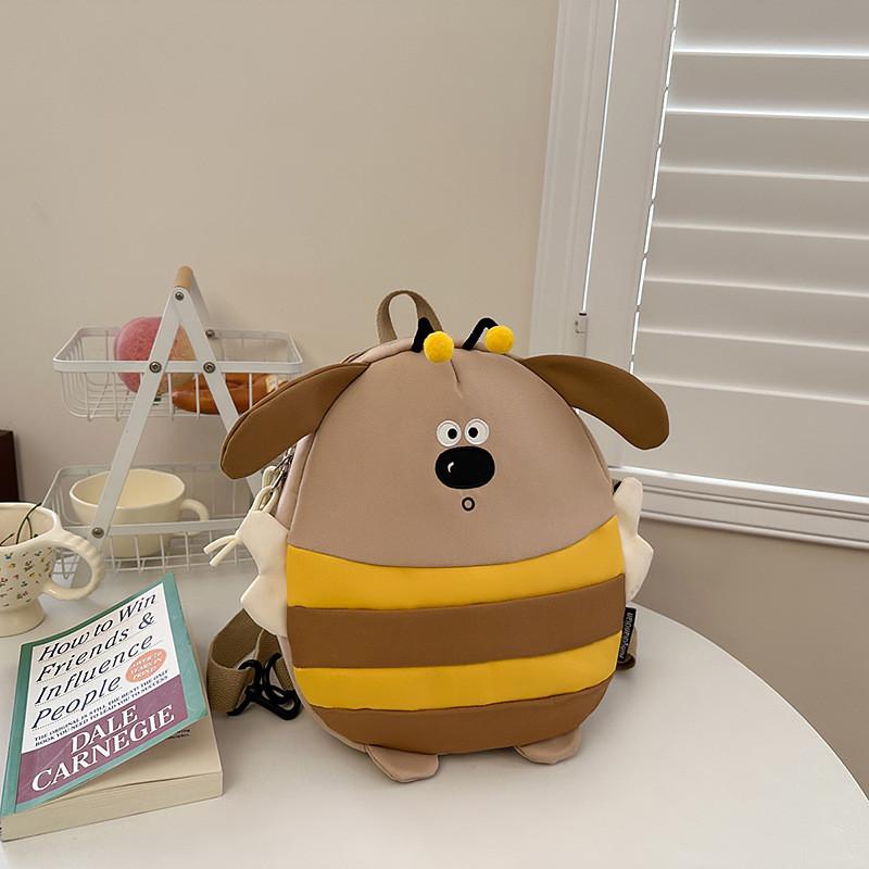 Cute Cartoon Bee Dog Design Children Backpack With Plush Pendant For School And Travel Use