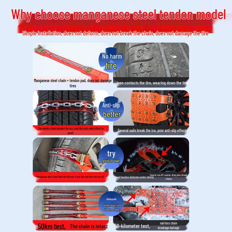 Manganese Steel & Tendon Full Protection Anti-skid Tire Chains for Cars, SUVs, Pickups, Sedans & Off-Road Vehicles
