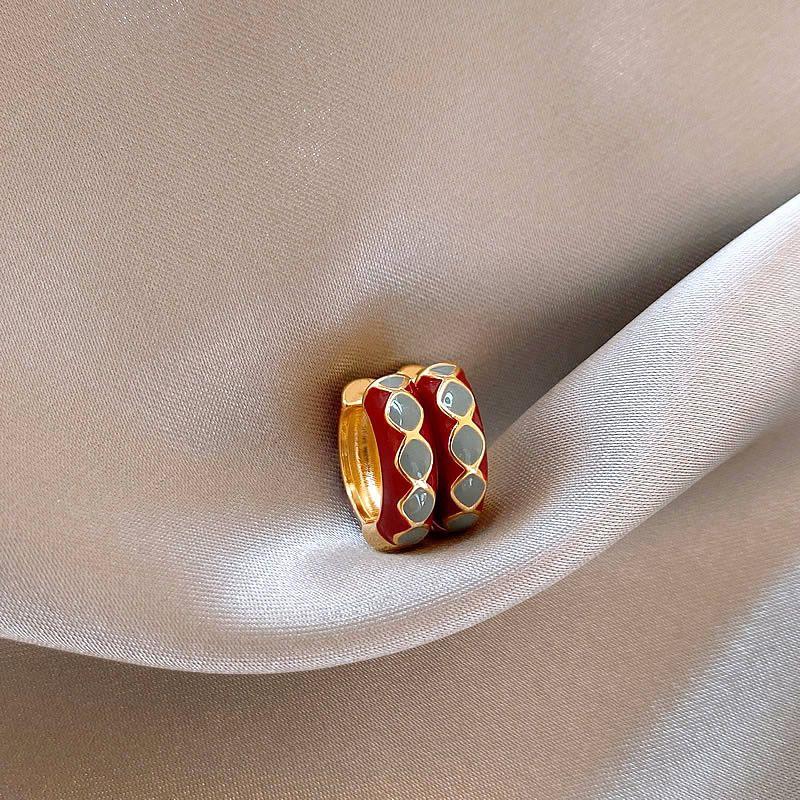 

Красная эмаль с масляными пятнами, ретро серьги-кольца, женские серьги-кольца, клипсы для ушей, серьги-пусеты, уникальные, необычные, доступная роскошь, радостные серьги Retro red drop glaze enamel