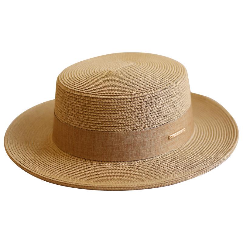 Pălărie Fedora Elegantă de Vară din Paie cu Calotă Plată în Stil Coreean pentru Femei - Pălărie de Soare Versatilă Casual pentru Vacanță