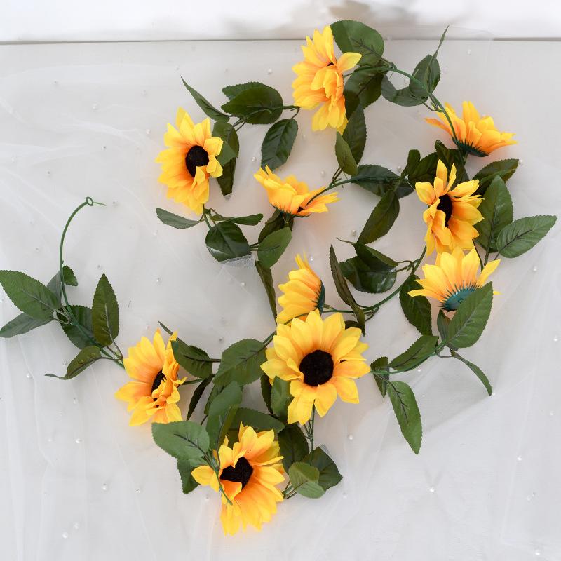 6pcs Artificial Sunflower Vine 10 Heads 200cm Flower Vines for Wedding Door Window Balcony Decoration