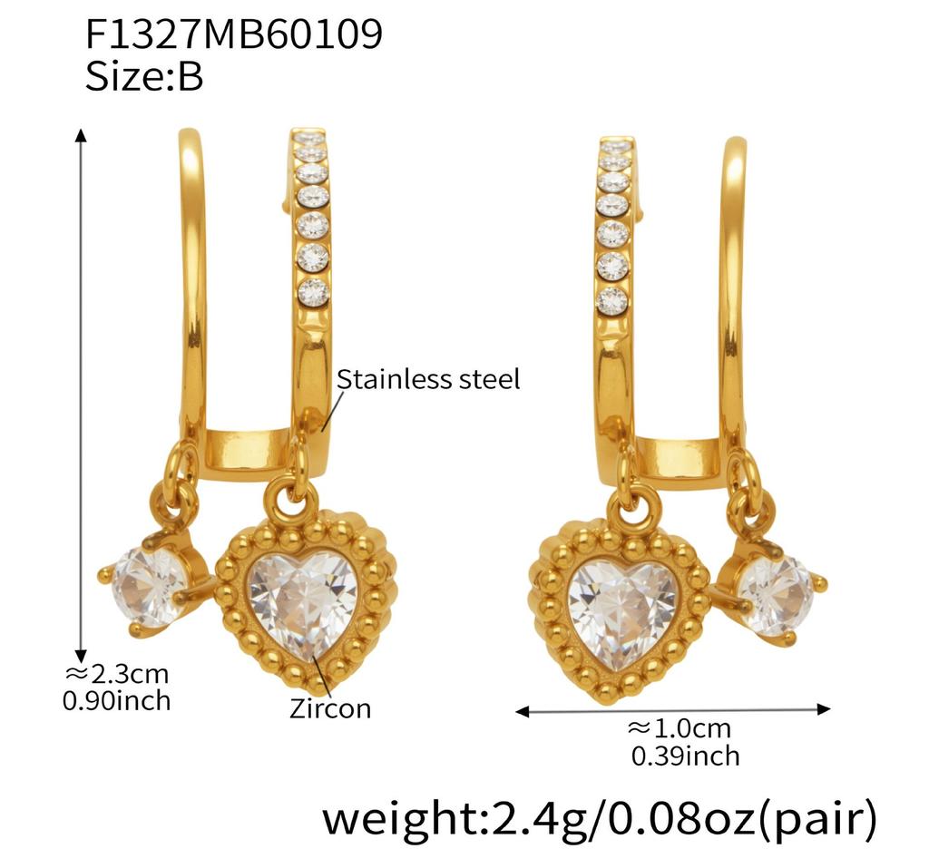 Qiong Yao 18K Gold Plated Zircon Star Pendant Stainless Steel Earrings