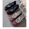 Sheepskin niche suede soft sole pig's feet split-toed women's shoes French shallow mouth one-word buckle Mary Jane shoes women's flat shoes