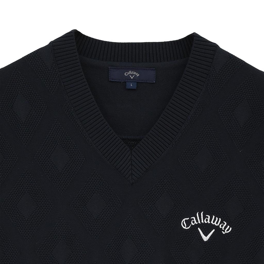 Pánská pletená vesta Golf C24219100 [Callaway] s výstřihem do V (diamantový žakár) / / 1120_Navy