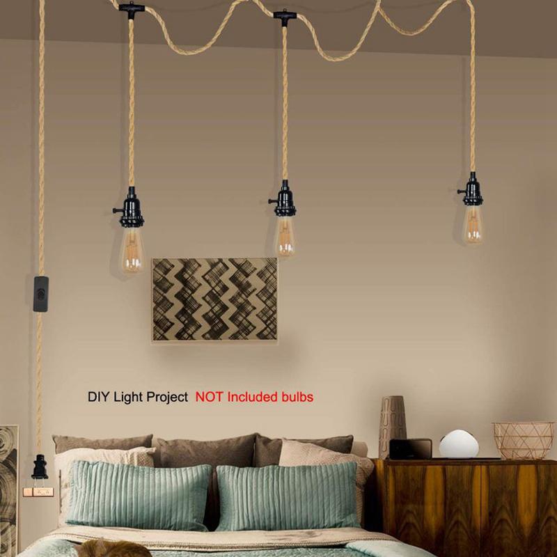 Vintage Hemp Rope Pendant Light 4.5/8M DIY Indoor Lighting Pendant Lamp with Switch for Living Room Bedroom Dinning